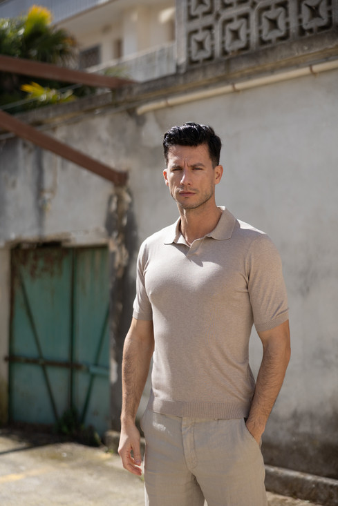 Gran Sasso - Polo skipper in maglia di seta a mezza manica beige