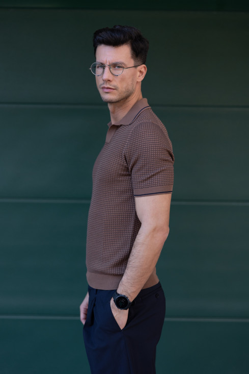 Gran Sasso - Polo skipper in maglia traforata bicolor moro blu