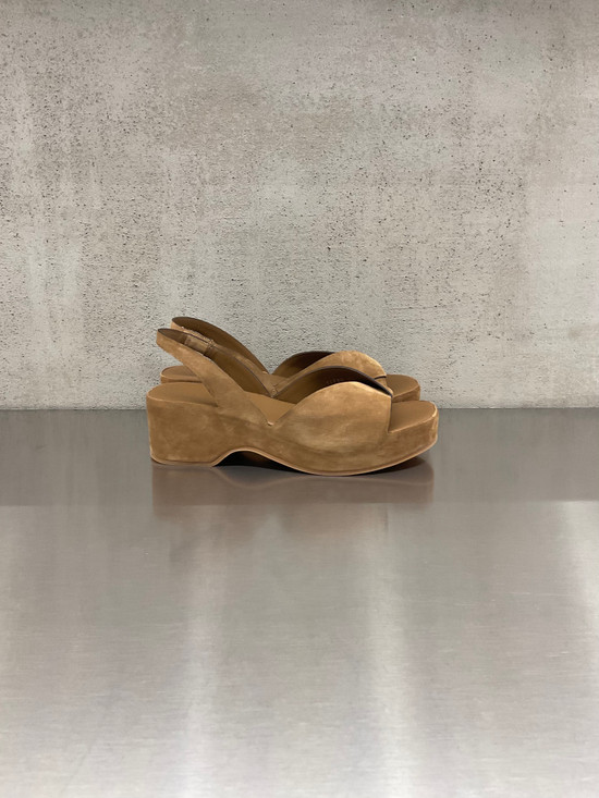 Roberto Del Carlo - Sandalo zeppa in pelle scamosciata noce