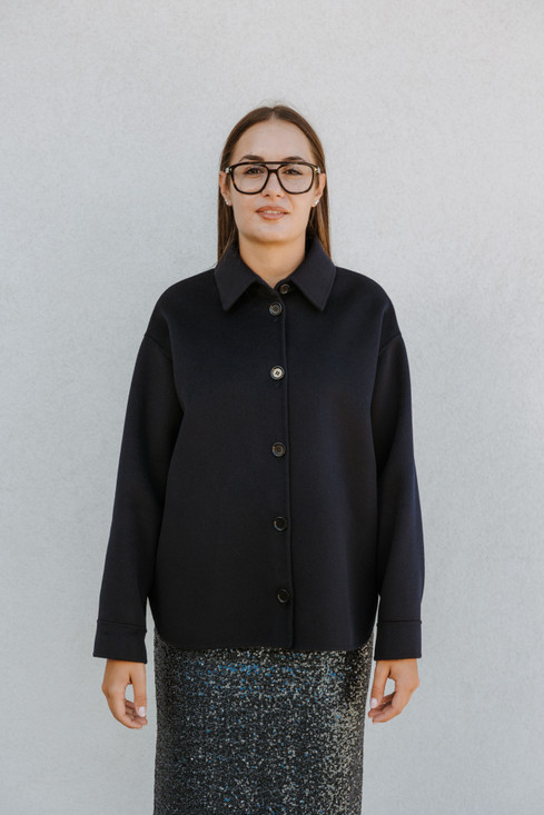 Aspesi - Giacca Camicia in double di lana effetto baever  blu