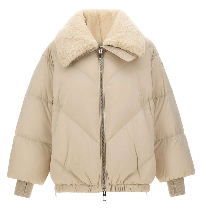 Duno - Piumino oversize esterno color crema con collo alto removibile in pelliccia sintetica
