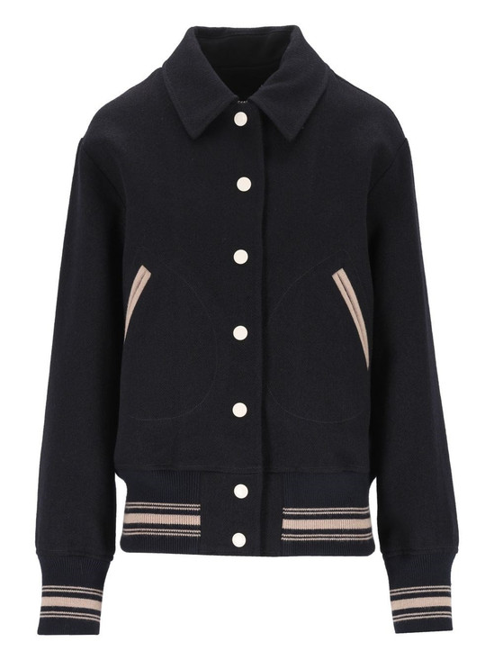 Golden Goose - Giacca bomber da donna in lana blu scuro con dettagli beige
