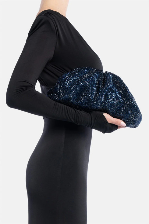 Twenty Fourhaitch - Pochette morbida blu in velluto con cristalli all-over blu