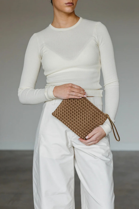 Marrea - Borsa tessuta a mano in neoprene Clutch Retro Sand