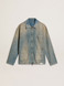 Golden Goose - Giacca in denim da uomo effetto distressed con zip