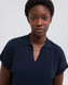 Aspesi - Maglia donna scollo a V con colletto in puro cotone blu navy