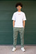 White Sand - Pantalone uomo con coulisse regolabile in vita in cotone verde salvia