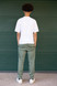 White Sand - Pantalone uomo con coulisse regolabile in vita in cotone verde salvia