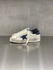 Golden Goose - Stardan uomo in rete panna e suede beige con stella e talloncino in pelle blu