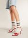 Golden Goose - Calzini bianco vissuto con dettagli distressed e stripes marroni