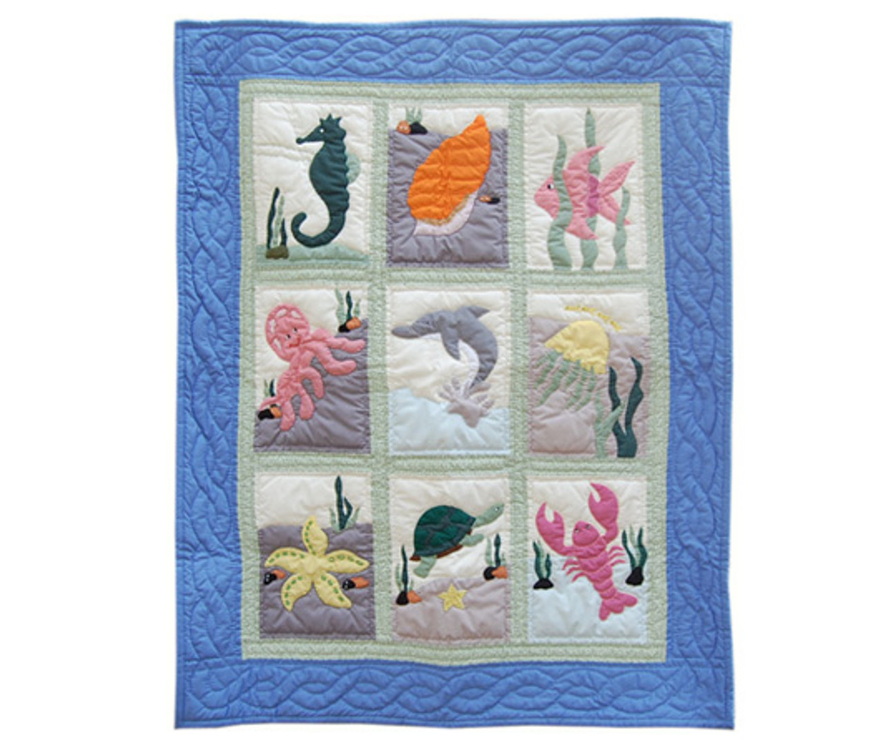 Hawaiian Baby Quilt 9 Sea Life Squares Blue Style Hawaii