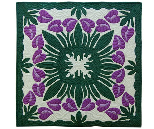 Hawaiian Quilted Wall Hanging Purple Anthurium Style Hawaii