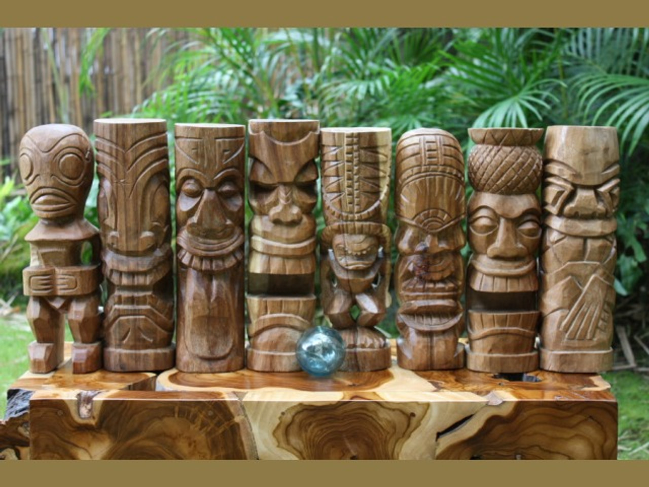 12" Tiki Totems Premium Set of 8 Tiki Gods Natural Style Hawaii
