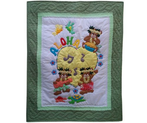 Hawaiian Baby Quilt Blanket - ALOHA MUSIC - Green Hawaiian Baby Quilt Blanket - ALOHA MUSIC - Green