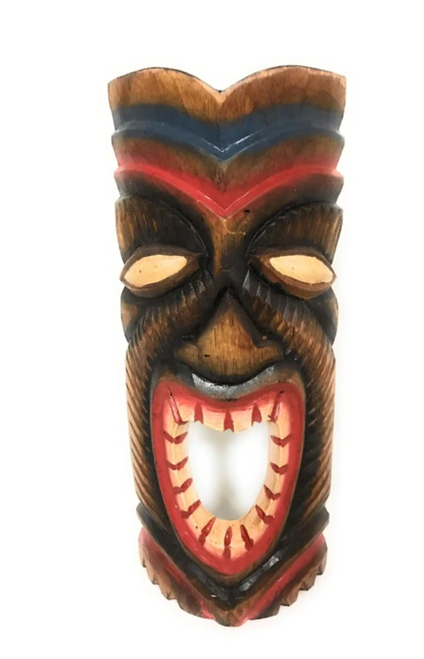 12" COLORFUL LAUGHING   TIKI  Mask  - Hand Carved Wood - Antique Finish  12" COLORFUL LAUGHING   TIKI  Mask  - Hand Carved Wood - Antique Finish