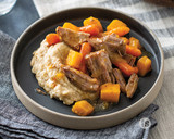 Herbed Pork Squash over Mashed Cauliflower