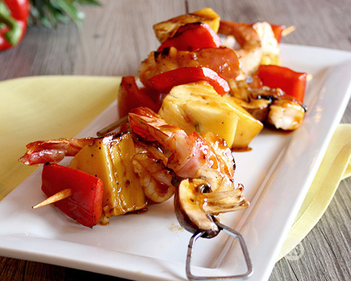 Bacon Wrapped Shrimp Teriyaki Kabobs