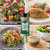 Dried Tomato & Garlic Pesto Mix featuring recipes such as pesto grilled veggie kabobs, pesto stuffed baked chicken, pesto grilled shrimp over zoodles, and garlic pesto marinade & vinaigrette