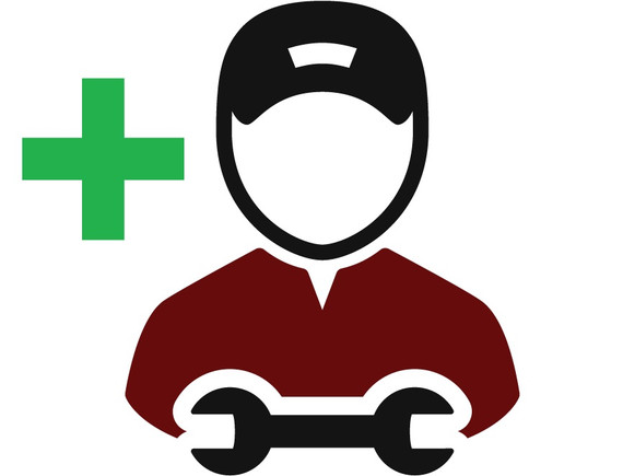 A plus sign next to an icon of a worker with a wrench