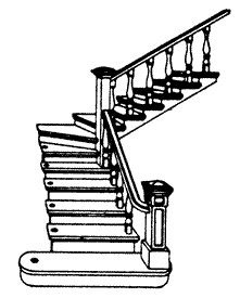 Wooden Open Sided Staircase  (Right Turn) with Railing Kit