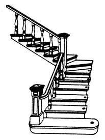 Wooden Open Sided Staircase (Left Turn) with Railing Kit