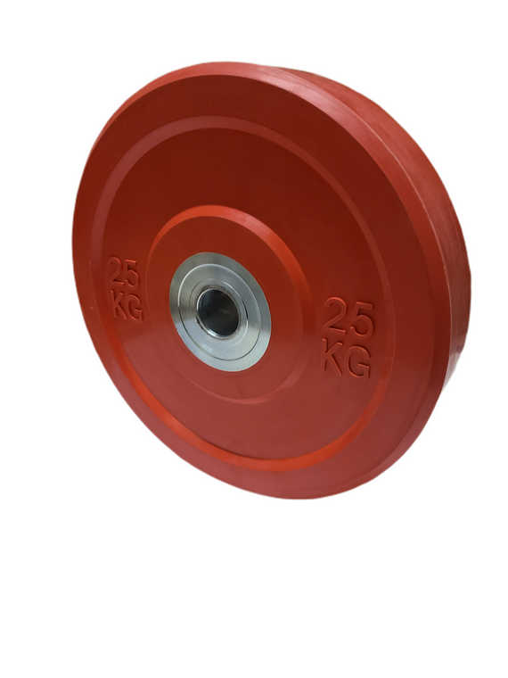25KG/55LB Coloured Red Competition Bumper Plate; Full Steel Center.