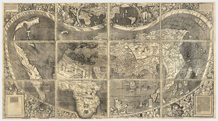 Martin Waldseemuller's world map with Ptolemaic projection, 1507