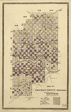 A large-scale grant map dated 1893, showing the alternate sections of public land granted to the Little Rock & Fort Smith Railway.