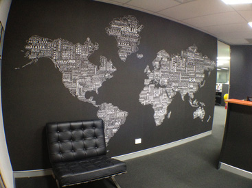 text map wall mural installed in office