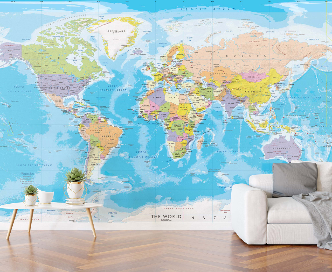 World Political Map Murals World Maps Online Wo1 1 World Political Map Relief Mural Room 94224.1739231113 