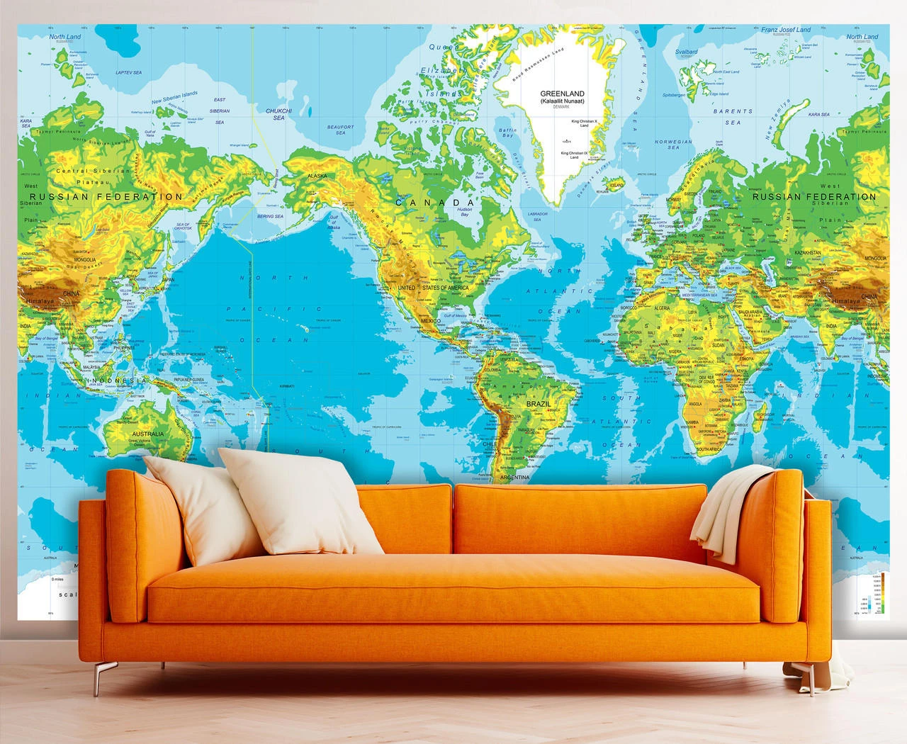 Physical Projection Detailed World Physical Wall Map - Robinson Projection | World Maps Online