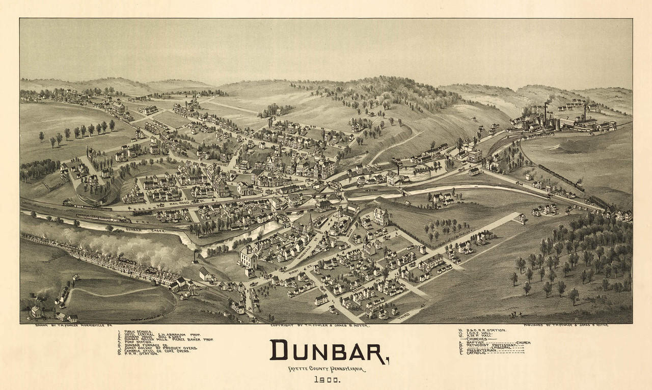 PA59【アンティークマップII】フリーCD素材100点 Dunbar, PA Vintage Map Print (1900)| World Maps Online
