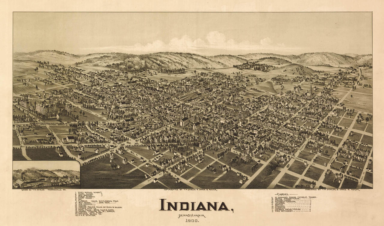 Indiana, PA Vintage Map Print (1900)| World Maps Online