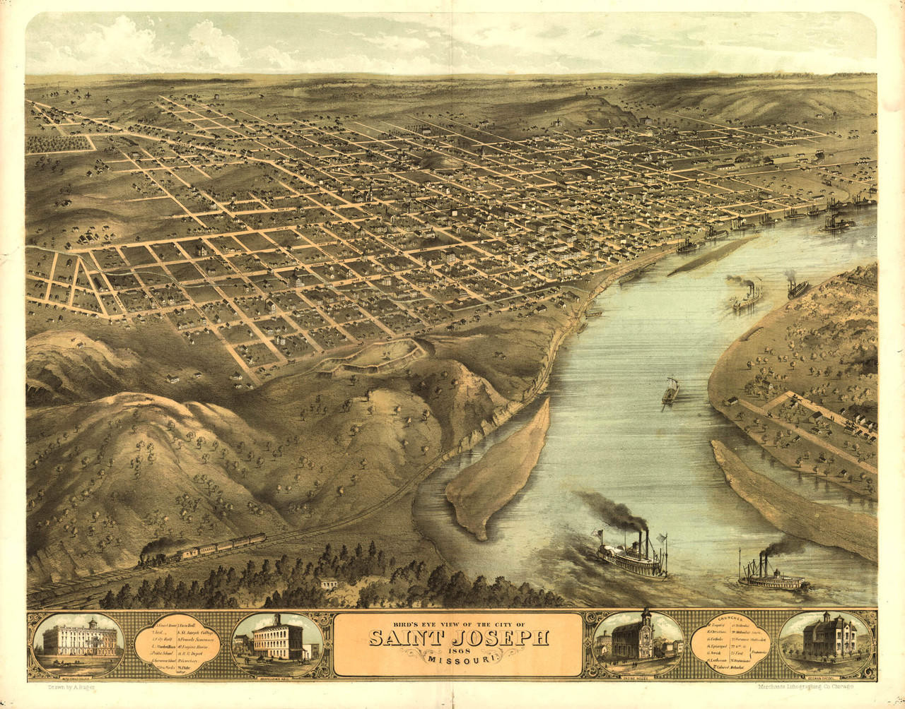Saint Joseph, MO Vintage Map Print (1868)| World Maps Online