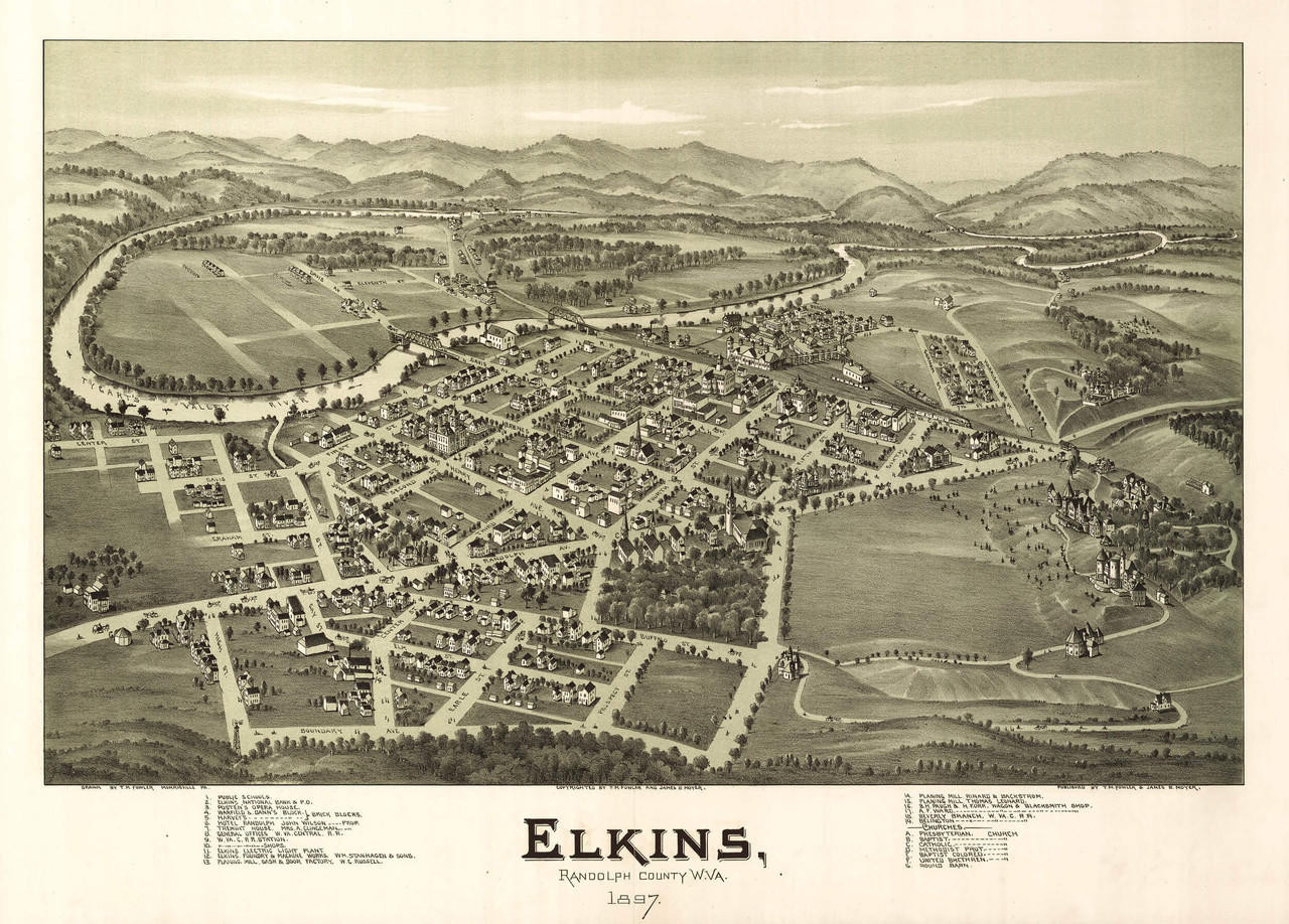 Elkins, WV Vintage Map Print (1897)| World Maps Online
