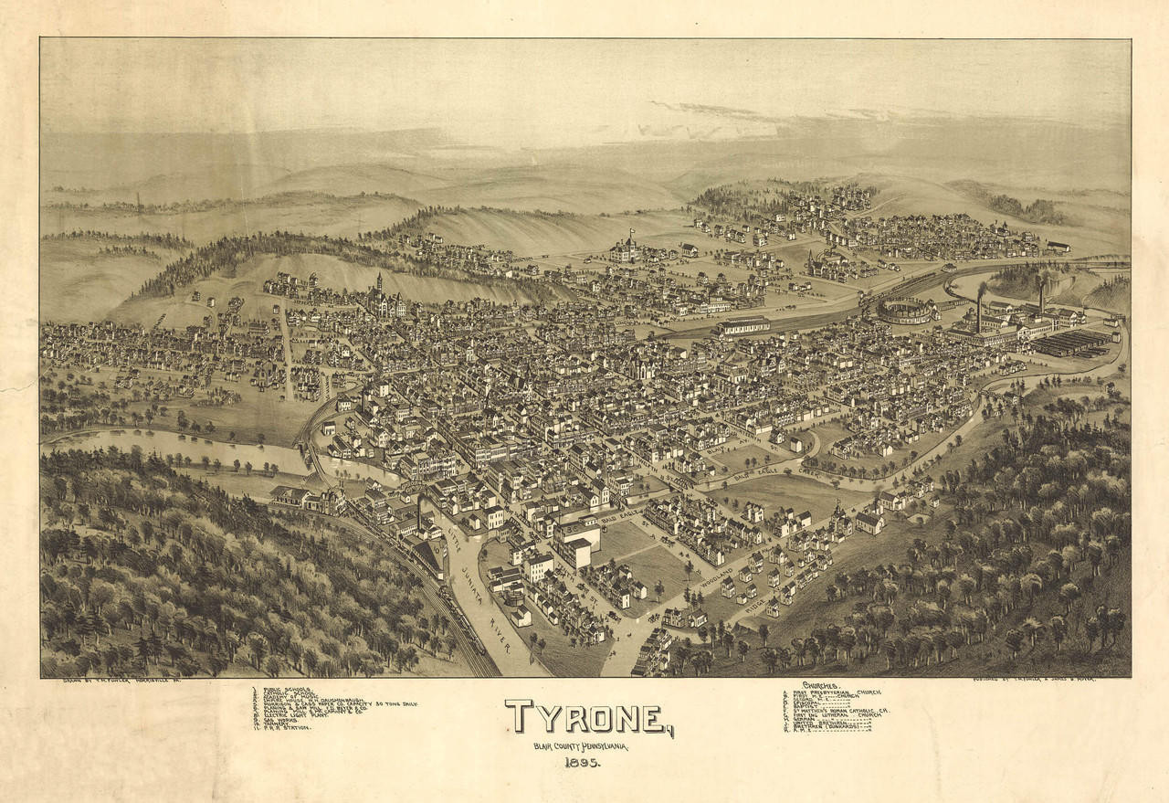 Tyrone, PA Vintage Map Print (1895)| World Maps Online