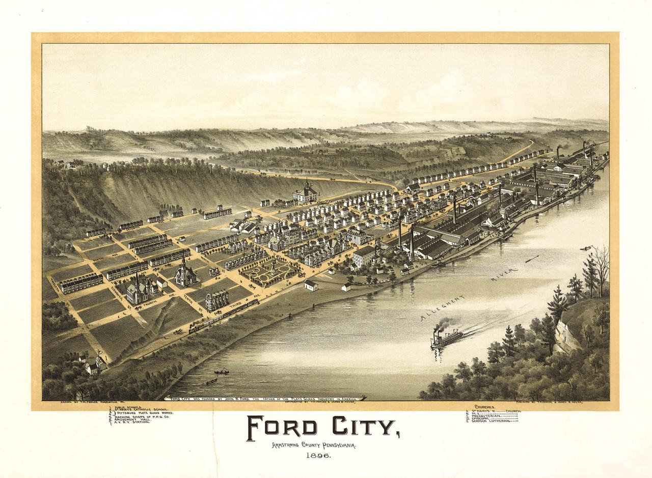 Ford City, PA Vintage Map Print (1896)| World Maps Online