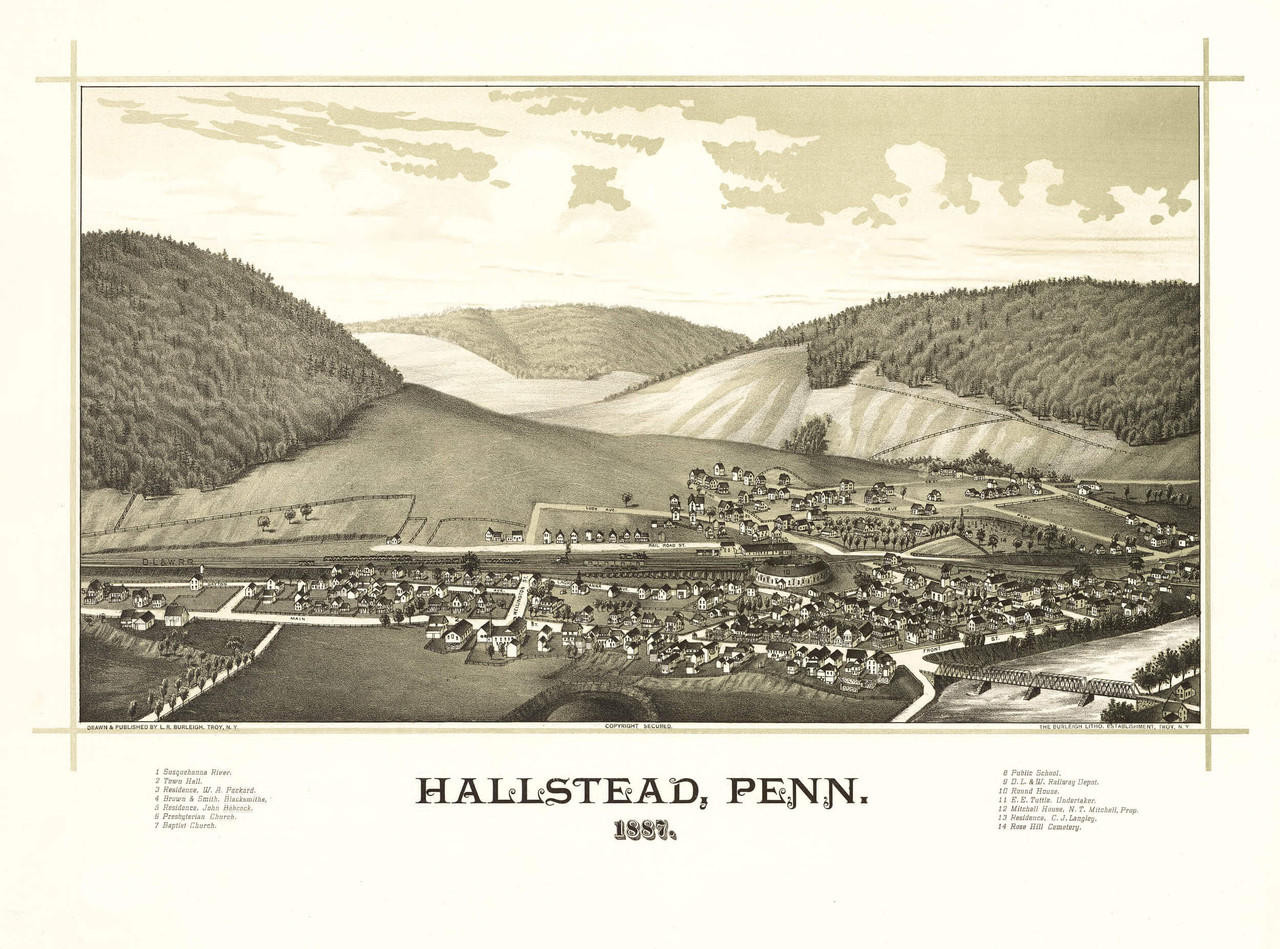 Hallstead, PA Vintage Map Print (1887)| World Maps Online