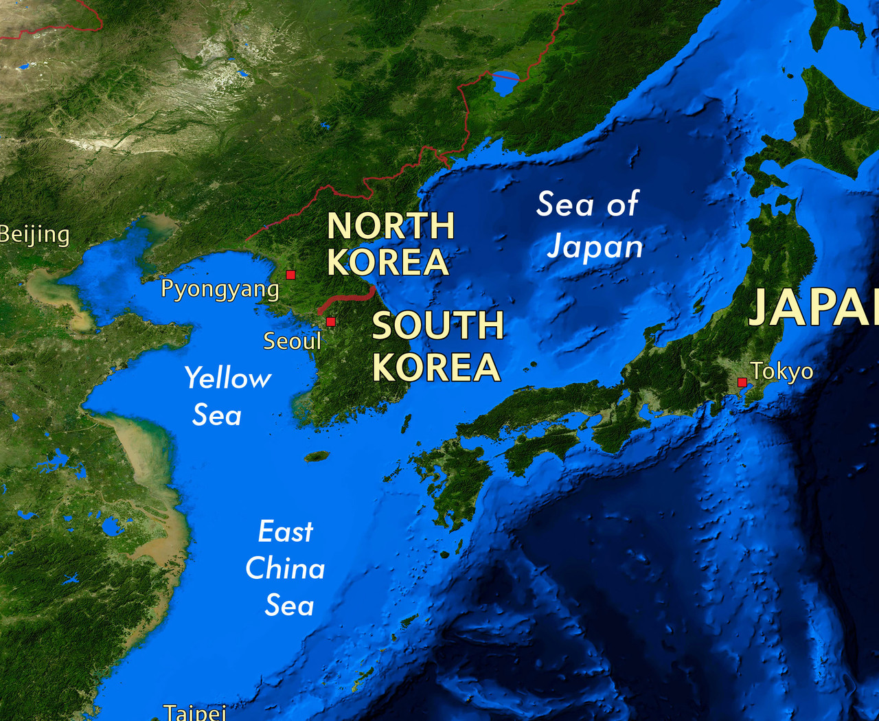 World Pacific Rim Satellite Image Wall Map - Topography