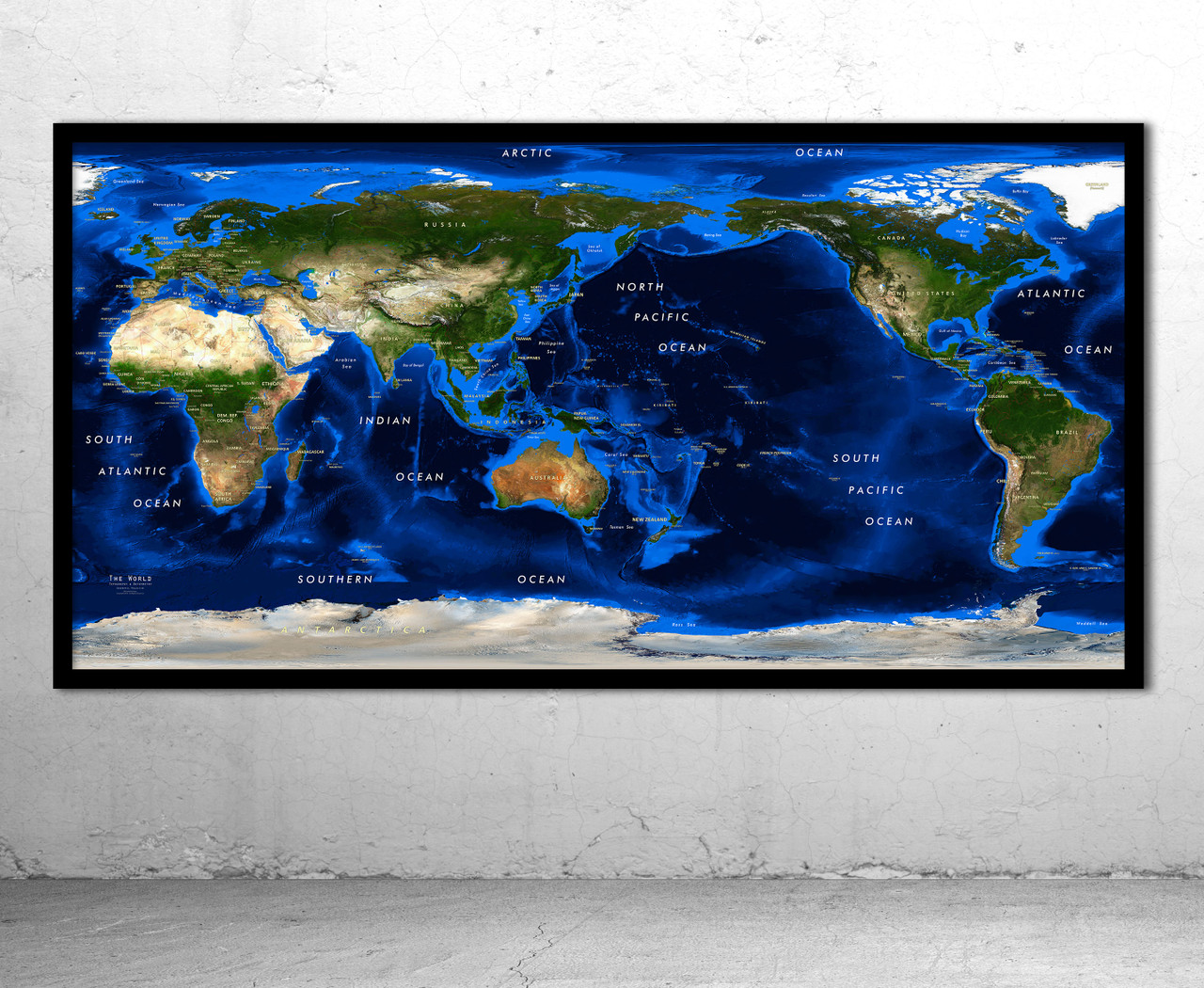 World Pacific Rim Satellite Image Wall Map - Topography