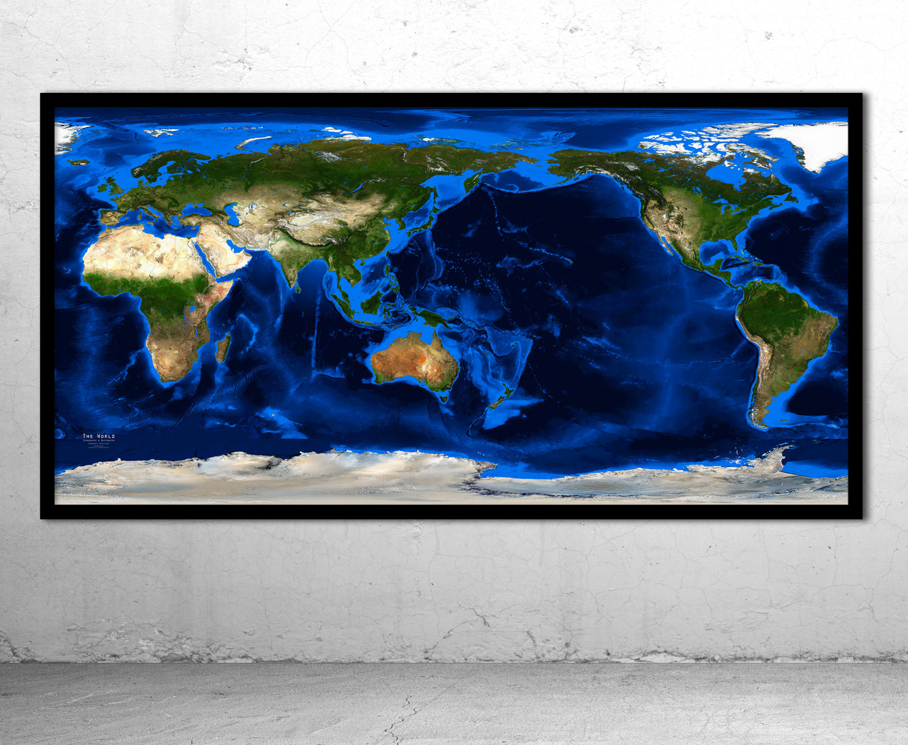 World Pacific Rim Satellite Image Wall Map - Topography