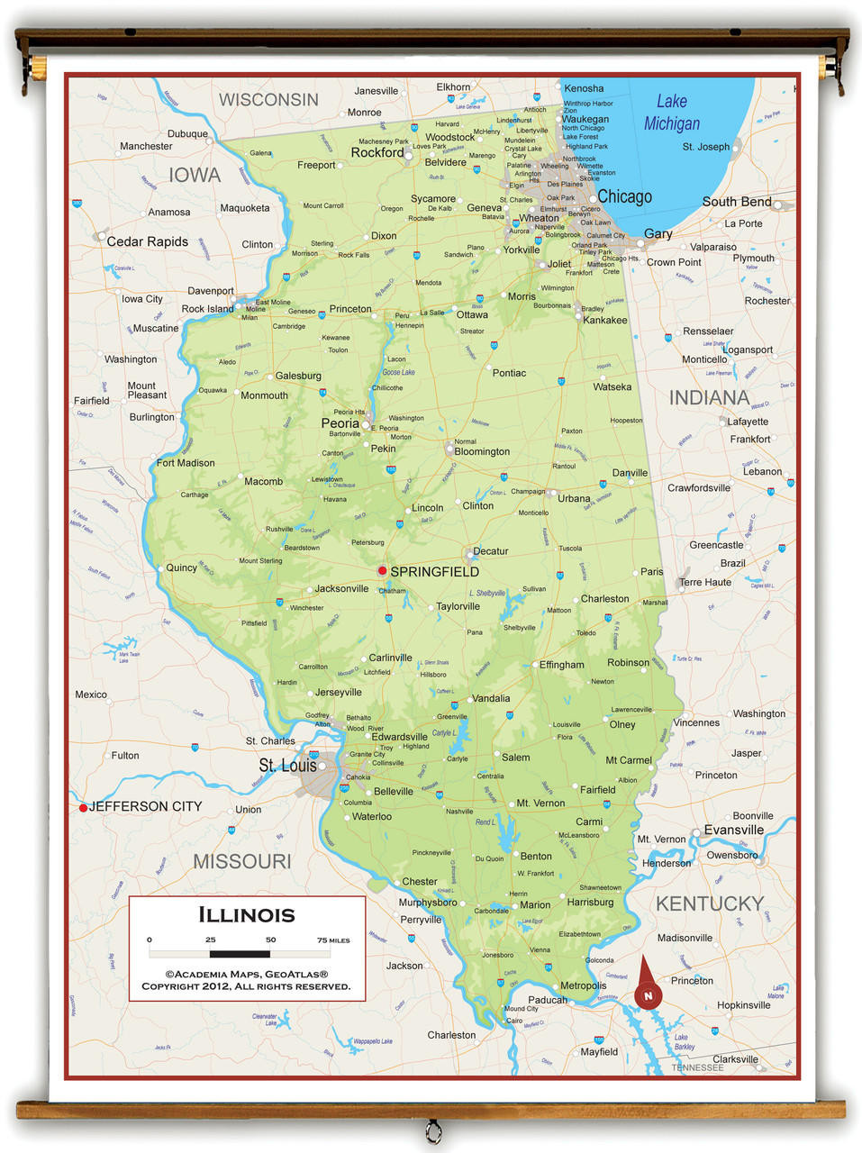 Illinois Wall Map - Physical | World Maps Online