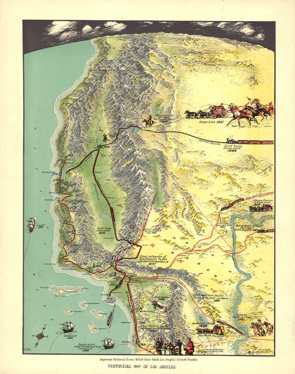 Los Angeles, CA Vintage Map Print (1929)| World Maps Online