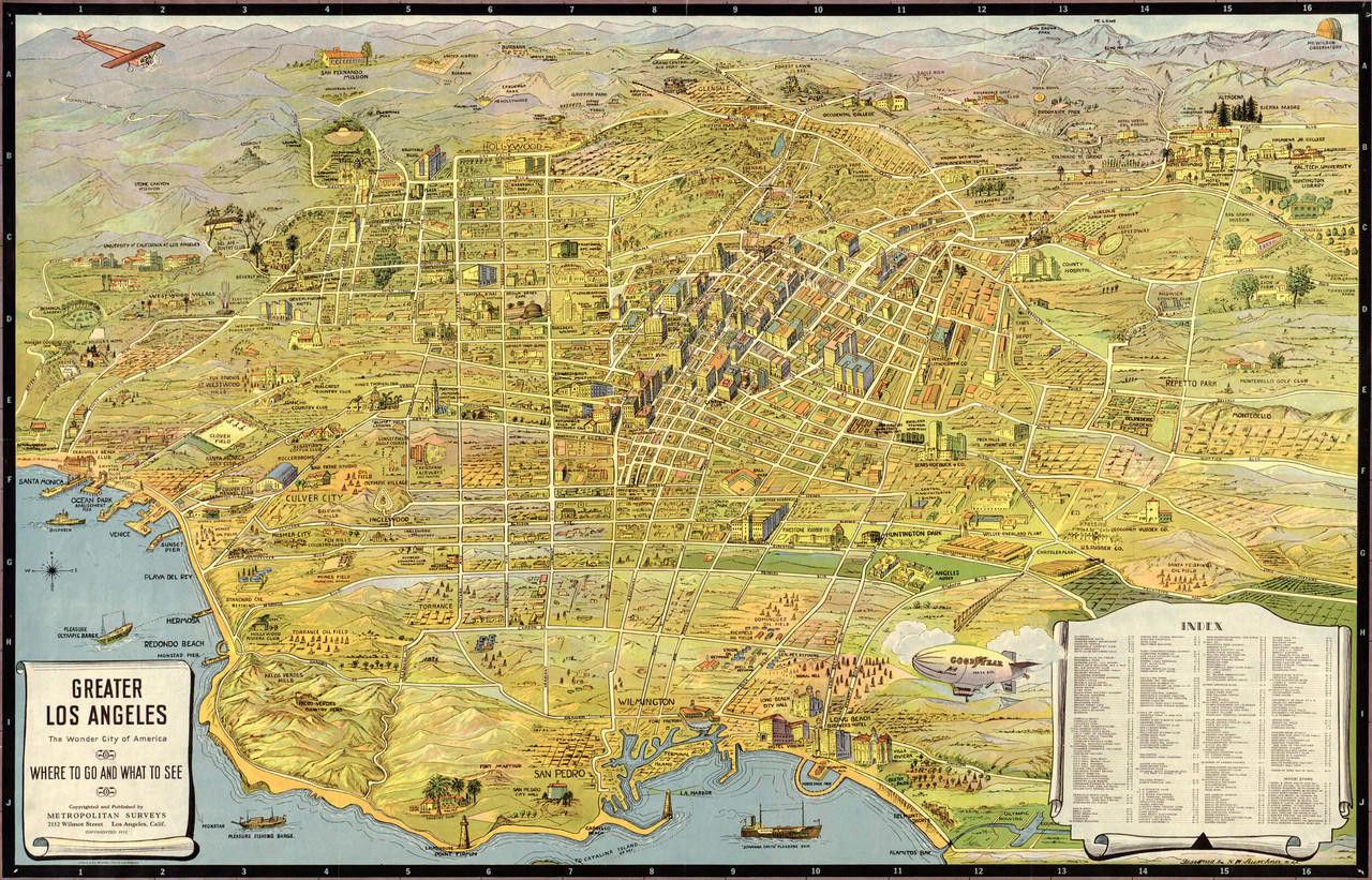 Los Angeles, CA Vintage Map Print (1932)| World Maps Online
