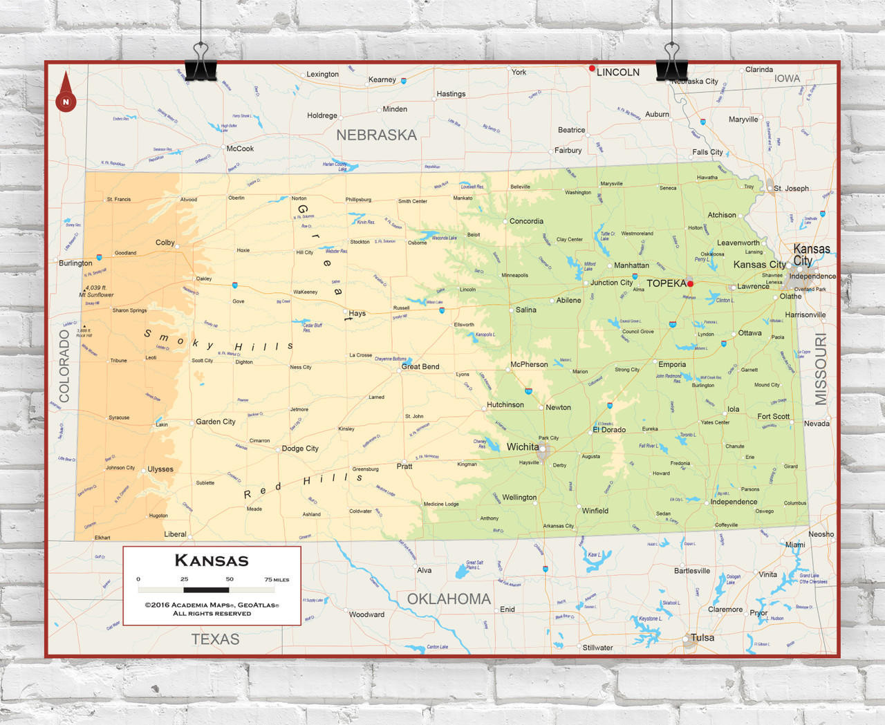Kansas Wall Map Physical World Maps Online
