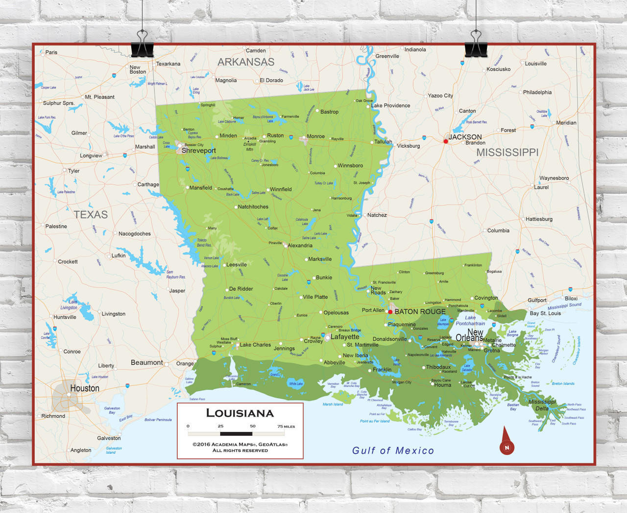 Physical map of Louisiana