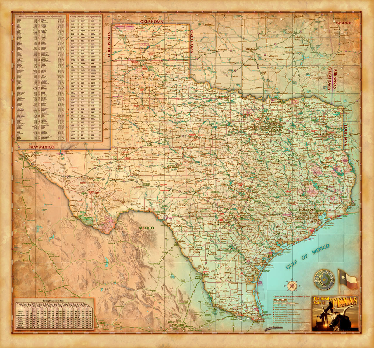 Texas Antique Style Map From Compart World Maps Online 7750