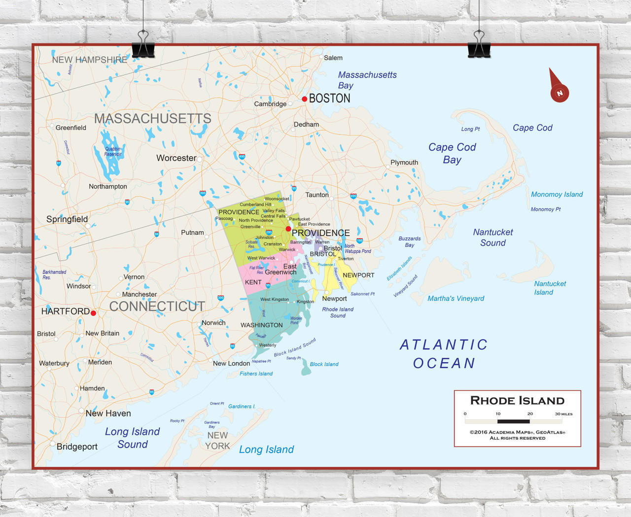 Rhode Island Political Map Rhode Island State Political Wall Map 03969 