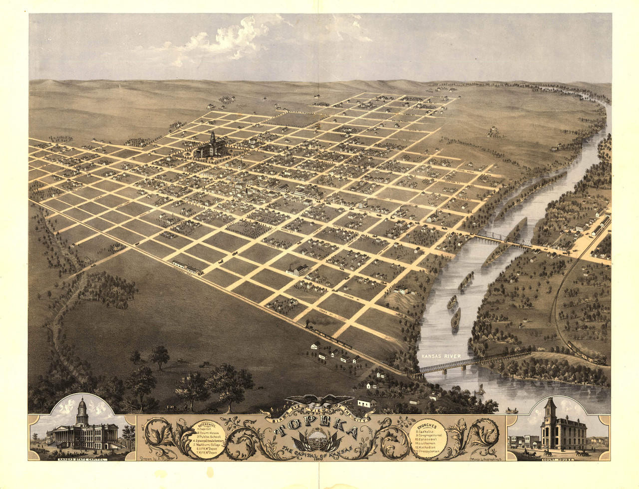 Historic Map - Topeka, KS - 1869 | World Maps Online