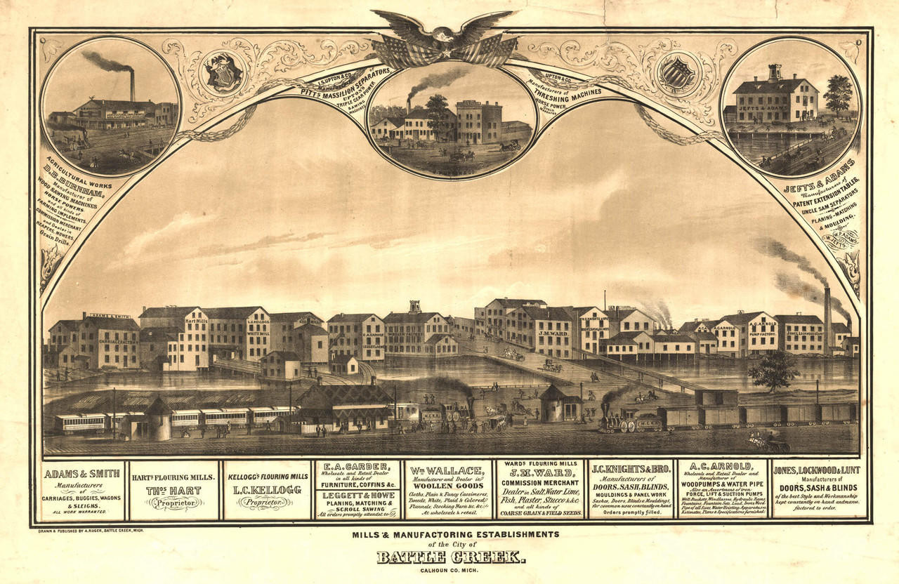 Historic Map Battle Creek MI 1869 World Maps Online   1W MI BC 1869  46921  44493.1682710505 